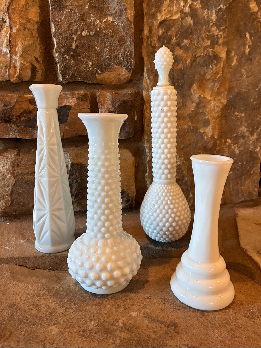 Vintage White Milk Glass Bud Vase set